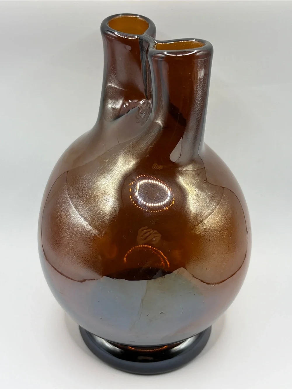 1974 Lukian Quebec Mid Century Modern Art Glass Pinched Mouth Bulbous Vase